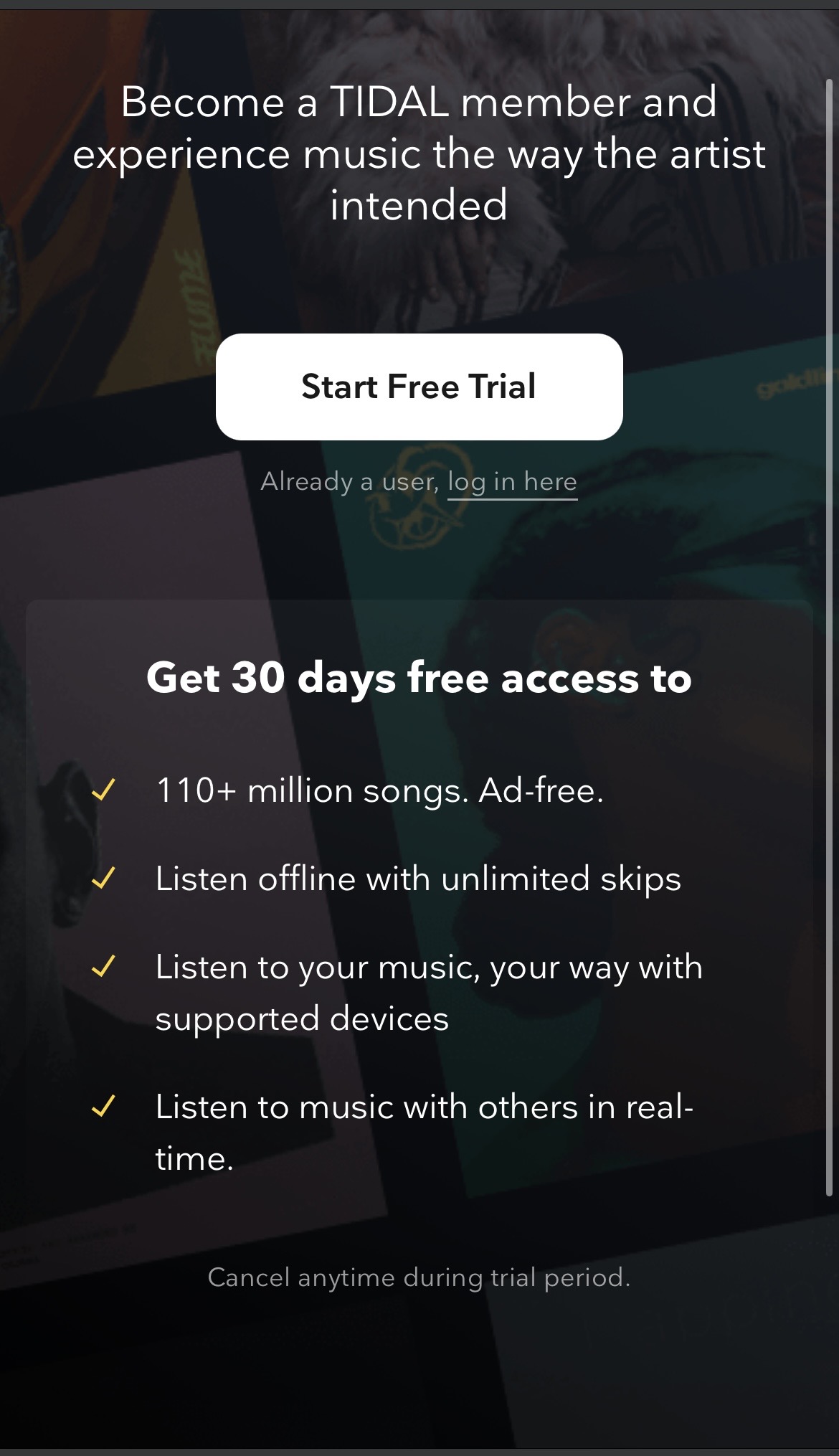TIDAL free trial entry point